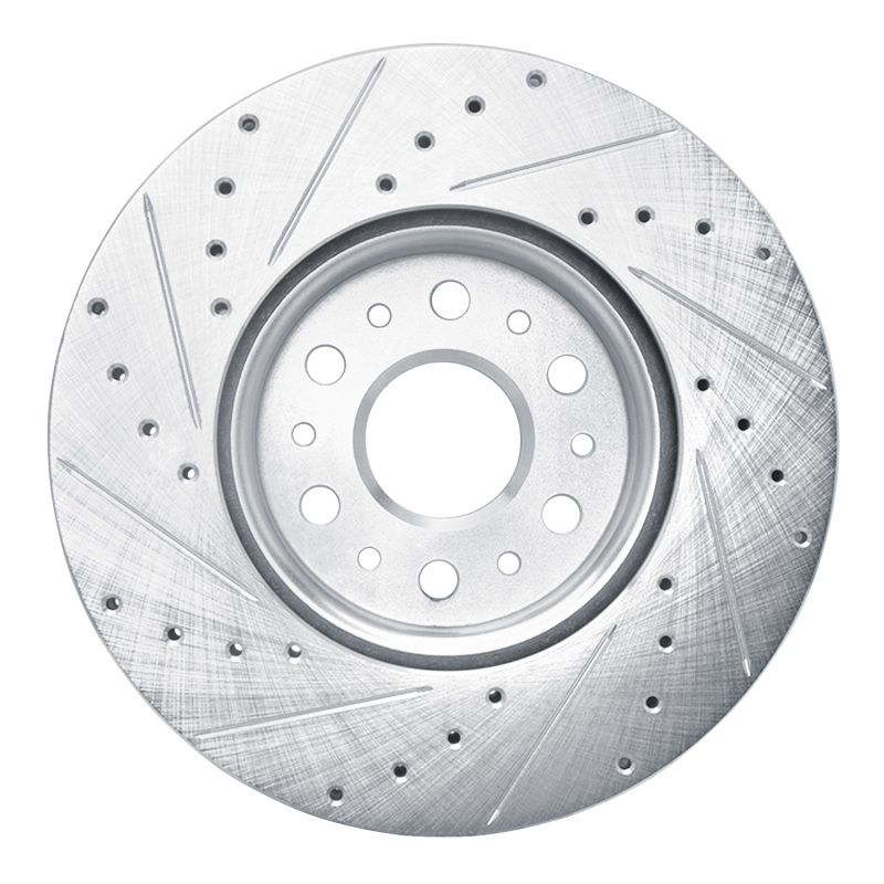 Buick Enclave Brake Rotor (1) - Front Right - R1 Concepts - Drilled & Slotted - Silver - `17-`25